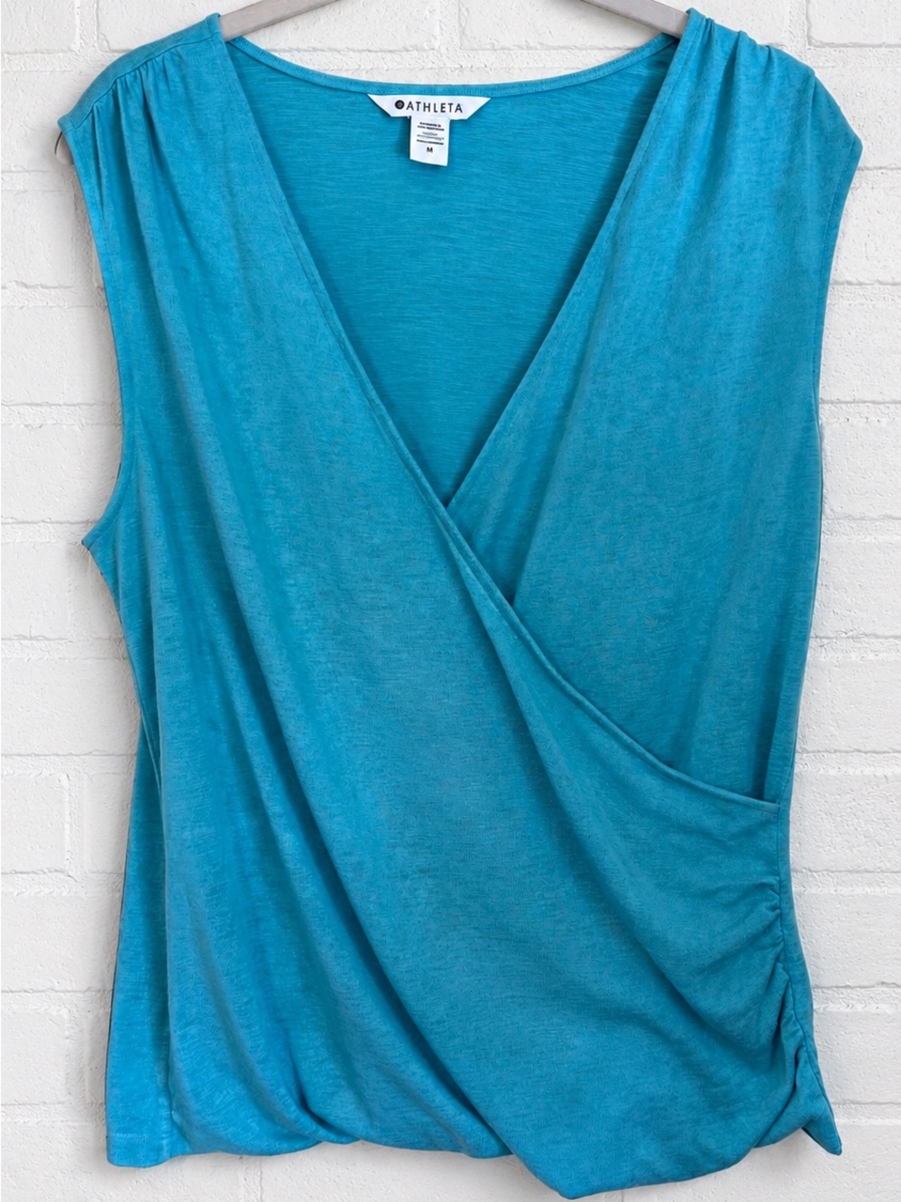 Athleta Teal Blue Sleeveless Wrap-Front Top Athleisure Size M